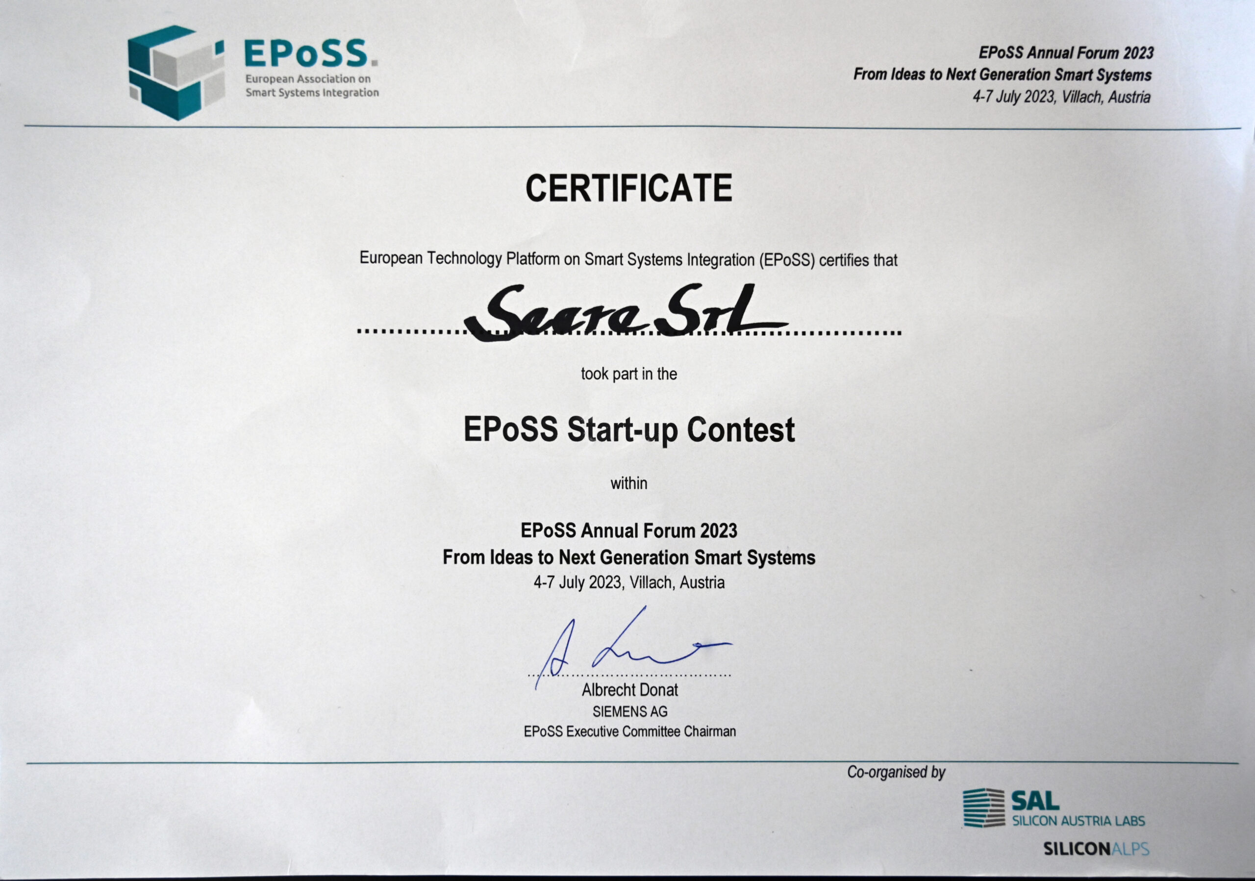 Finalist at EPoSS Startup Award 2023 in Villach - Austria